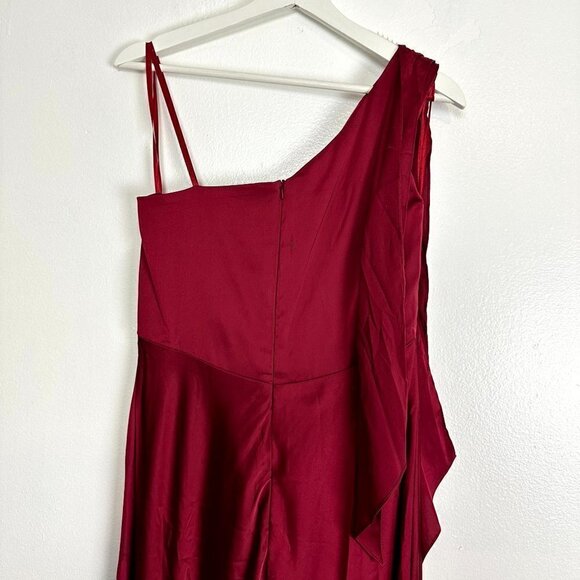 MAC DUGGAL One-Shouder Bow Satin Midi A-Line Dress in Deep Red Size US 8 - Picture 6 of 9